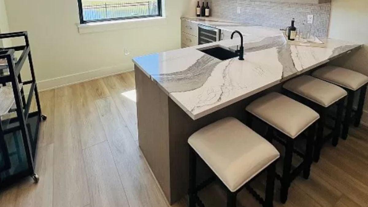 Wow, This Kitchen Island Is a Showstopper with Its Swirling Stone Top