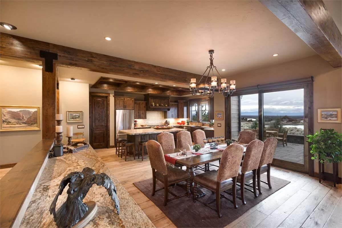 Kitchen and Dining Area Blend Warm Wood Accents with Scenic Views