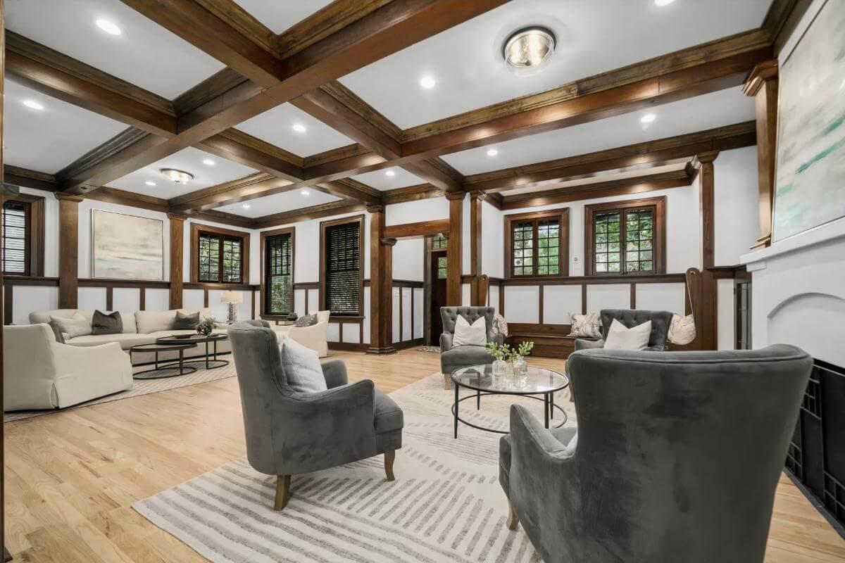 Experience the Elegance of Wood Paneling in this Craftsman Living Room