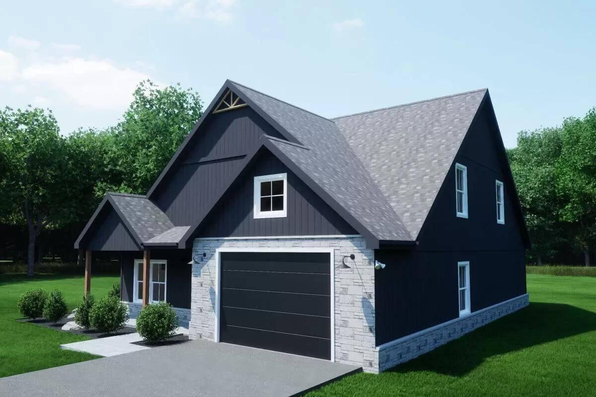 Modern Twist on a Craftsman with Striking Black and Stone Facade