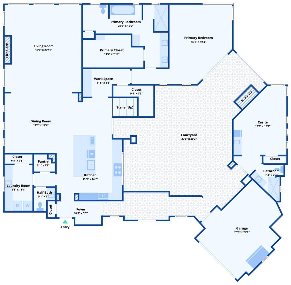 Intriguing Main Floor Plan with Open Courtyard Center