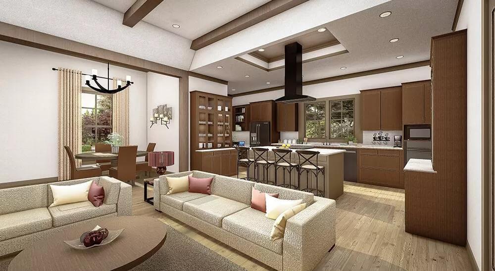 Wow, Check Out the Barrel Ceiling in This Open Kitchen-Living Area