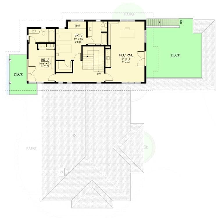 Upper Floor Plan: Decks and a Spacious Rec Room Await