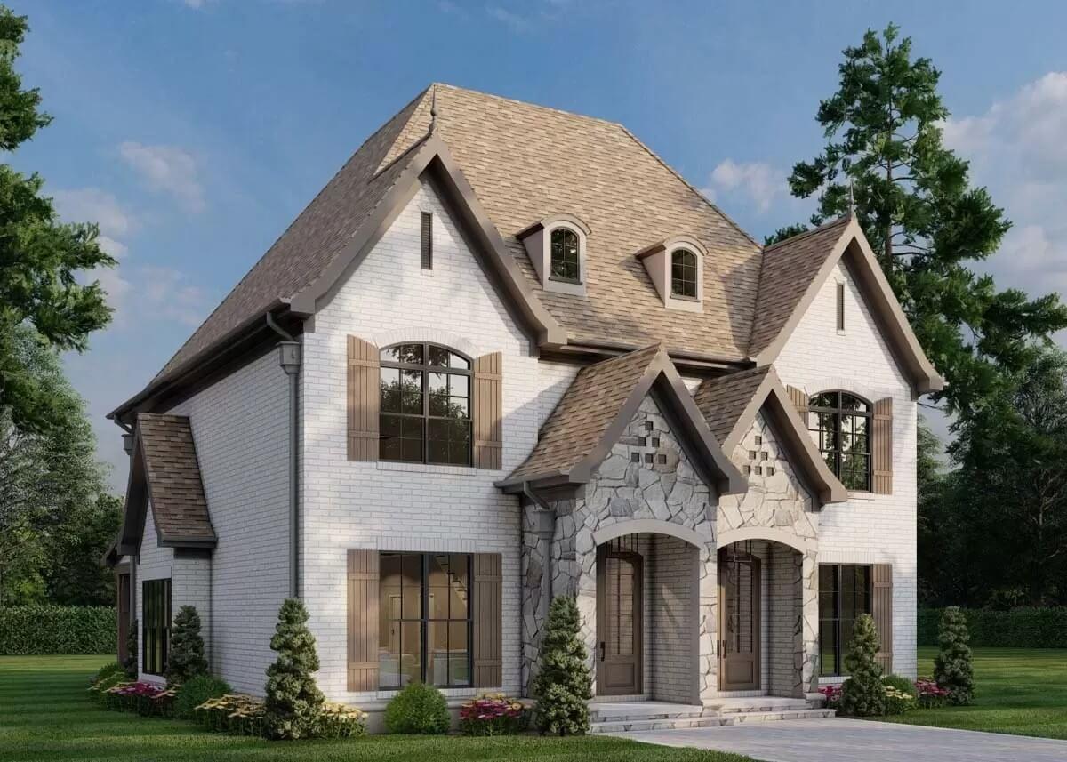 Twin Arched Entryways with Stone Detail Set a Majestic Tone