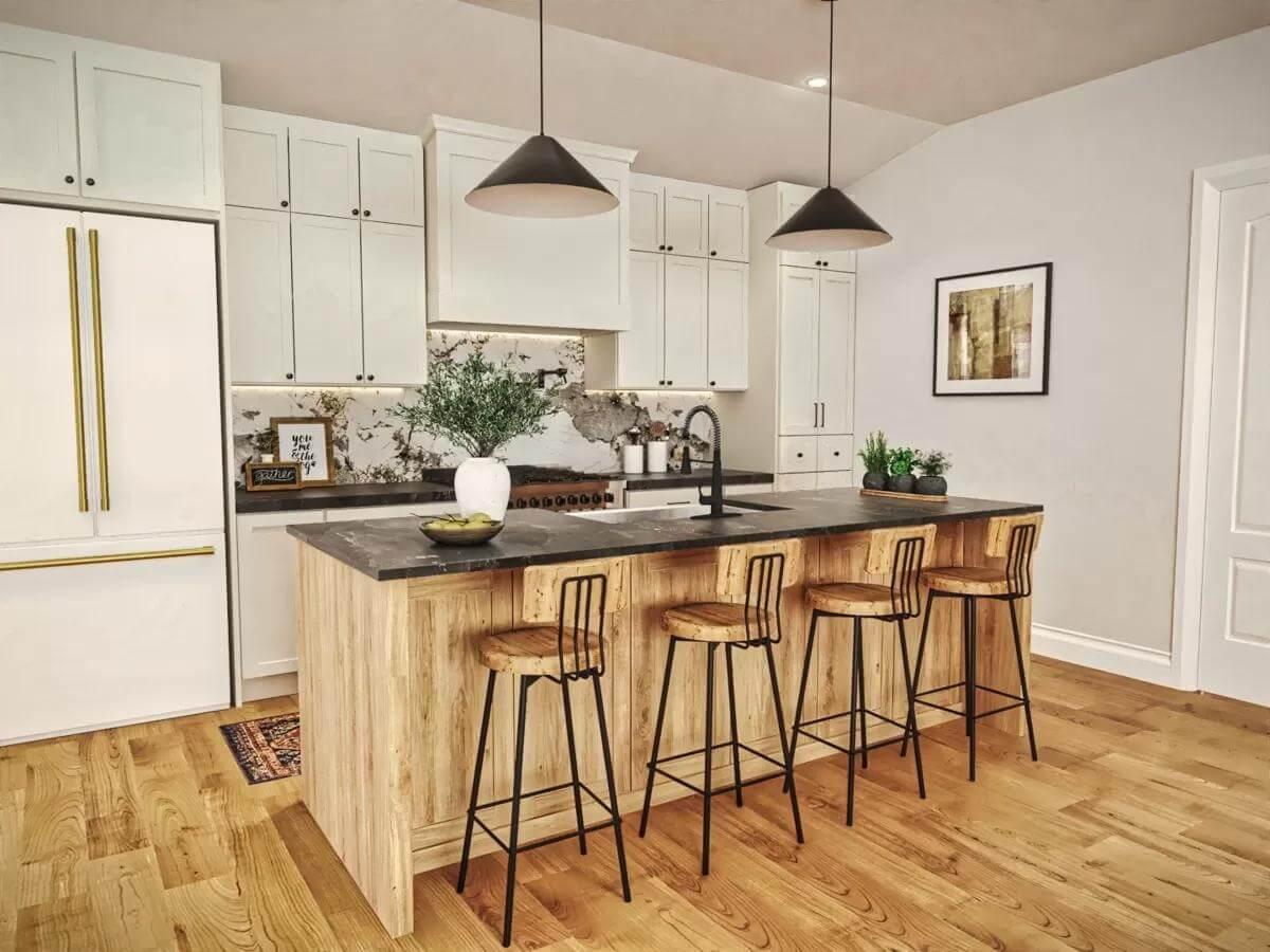 Spot the Striking Black Countertops and Pendant Lights in This Craftsman Kitchen
