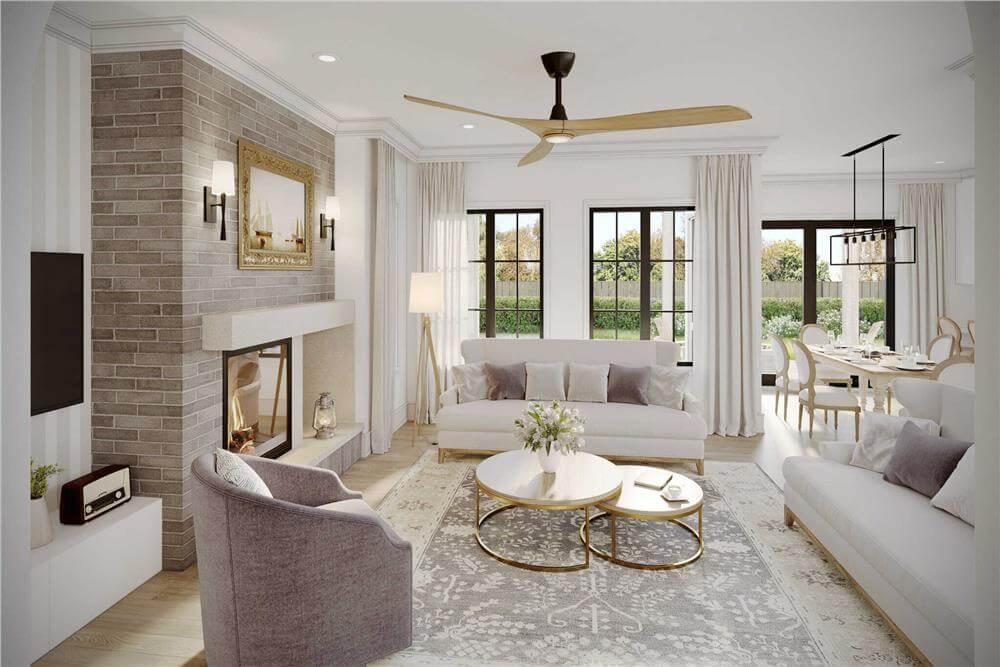 Elegance in the Living Room: A Brick Accent Wall with Contemporary Flair
