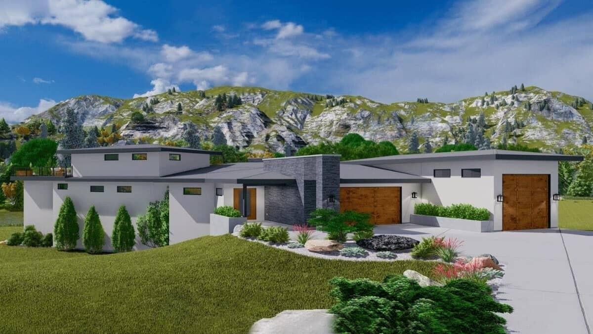 Sleek Modern Home Against a Dramatic Mountain Backdrop