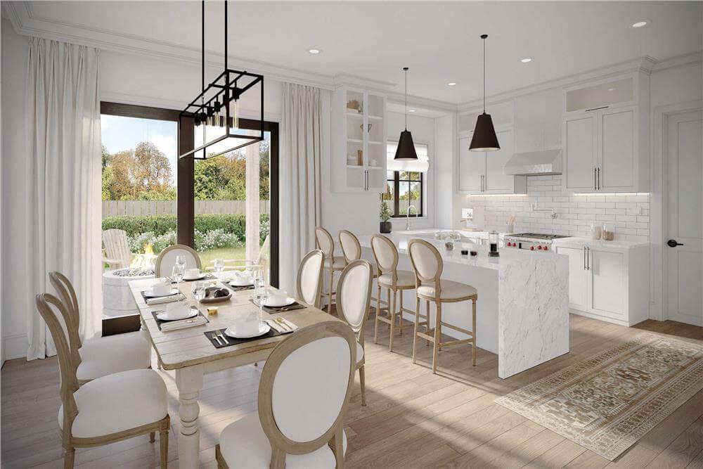 Bright Dining and Kitchen Duo with a Marble Island You’ll Love