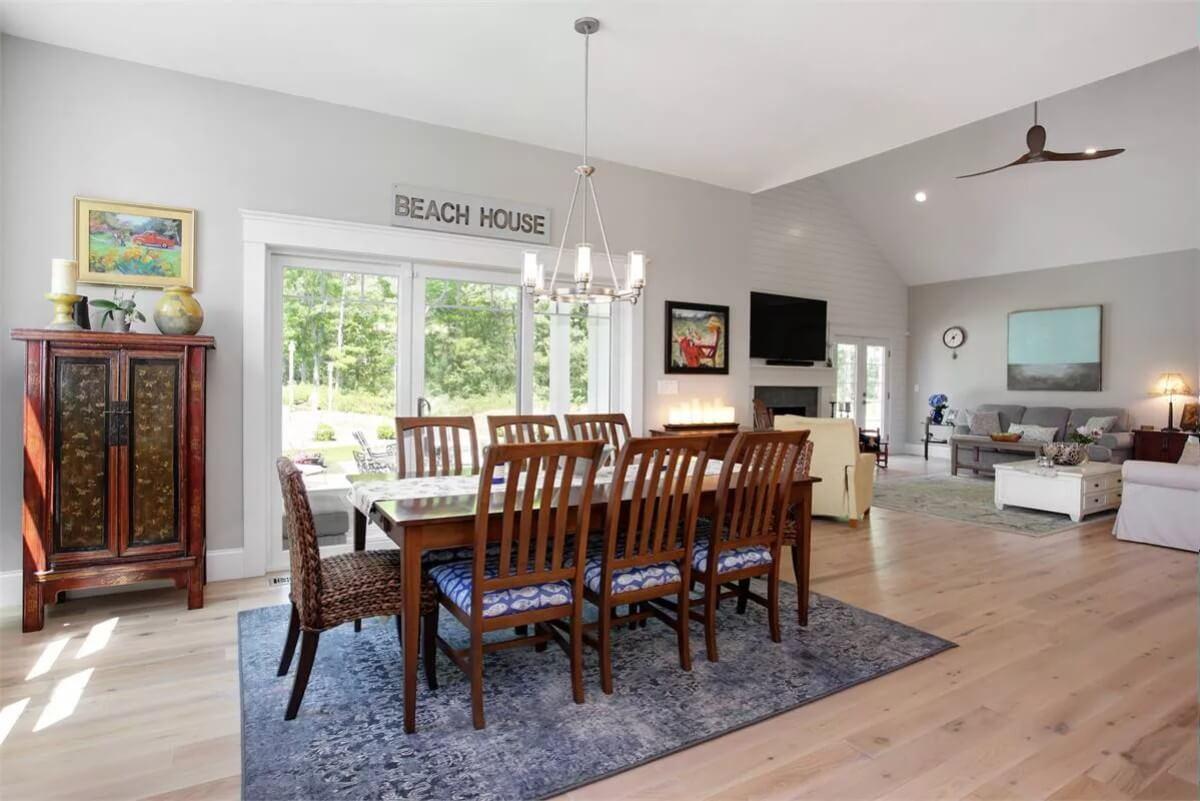 Charming Dining Space with Oceanic Touches and Vaulted Ceilings