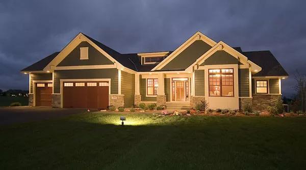 Craftsman Style with Warm Lighting and Classic Stone Accents