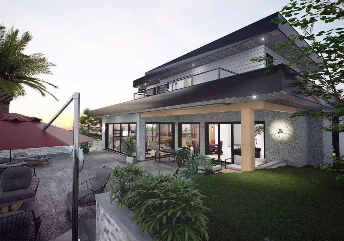 Enjoy the Expansive Patio and Sleek Overhangs in This Modern Design