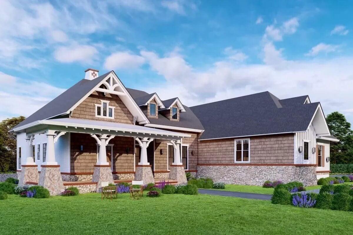 Craftsman Facade with a Charming Wraparound Porch