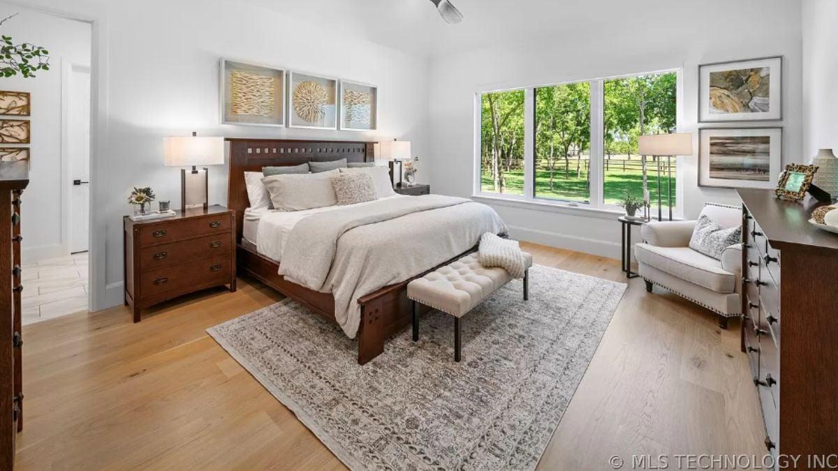 Master Suite with a Tranquil View and Thoughtful Decor