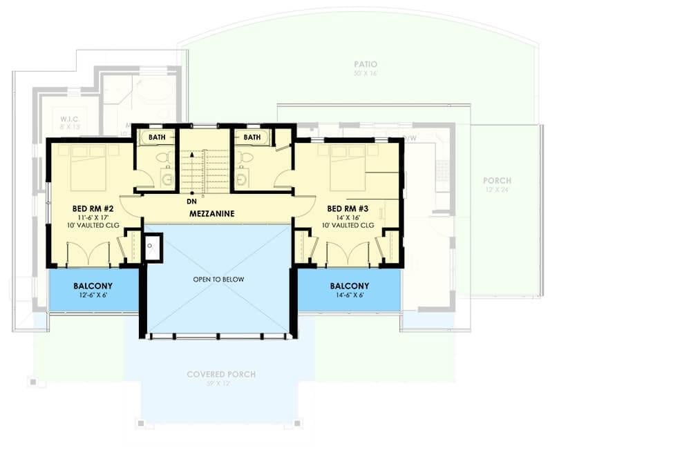 Check Out the Dual Balconies and Vaulted Ceilings on This Upper Floor Layout