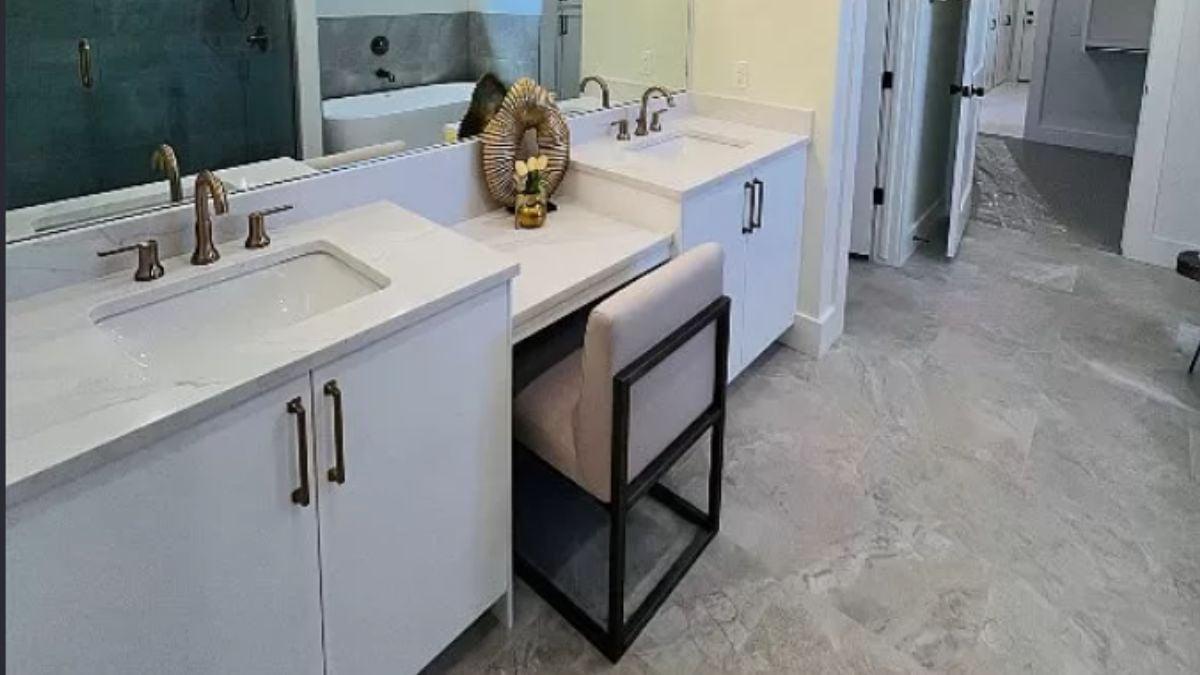 Check Out the Double Vanity with an Elegant Makeup Station