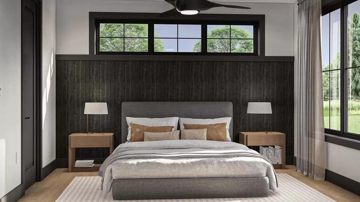 Look at the Bold Black Accent Wall in This Tranquil Bedroom