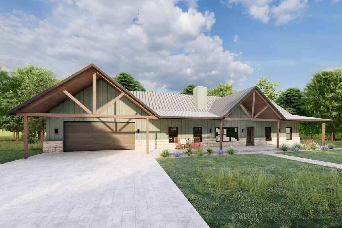 Notice the Timber Trusses Highlighting This Ranch Facade