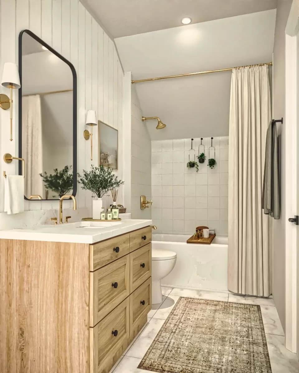 Check Out the Elegant Brass Fixtures in This Bathroom Oasis
