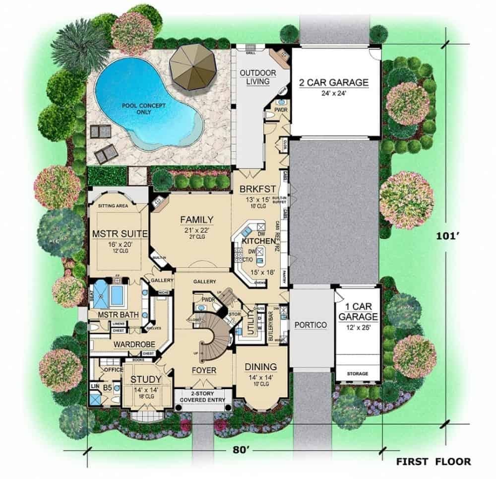 Explore the Spacious Layout with Dual Garages and a Pool Concept