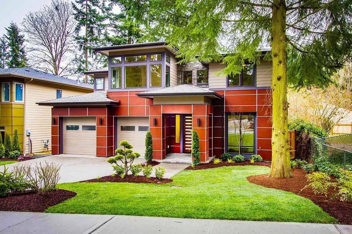 Eye-Catching Modern Facade with Striking Red Accents