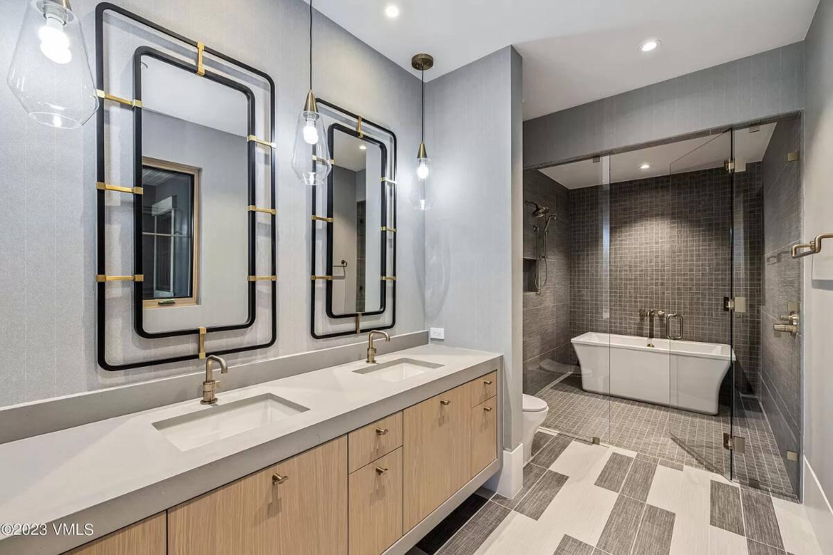 Take In Those Bold Framed Mirrors in This Modern Bathroom