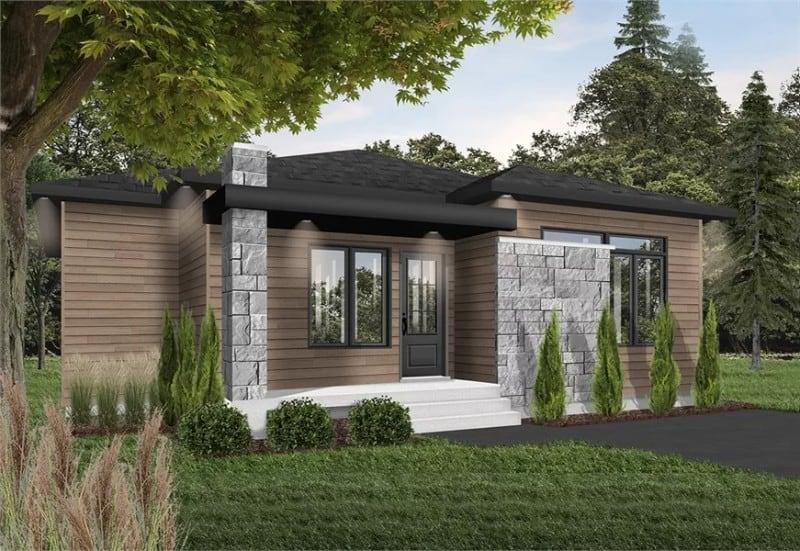 Contemporary Exterior Featuring Wood Siding and Stone Accents
