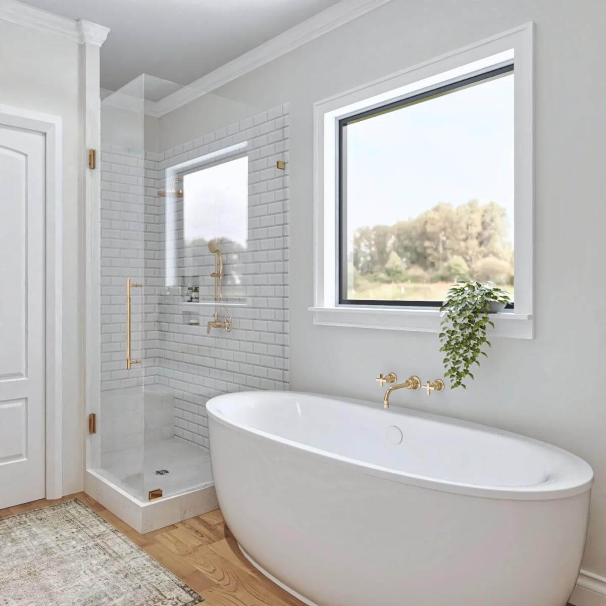 Freestanding Tub and Stunning Gold Fixtures Make This Bathroom Shine