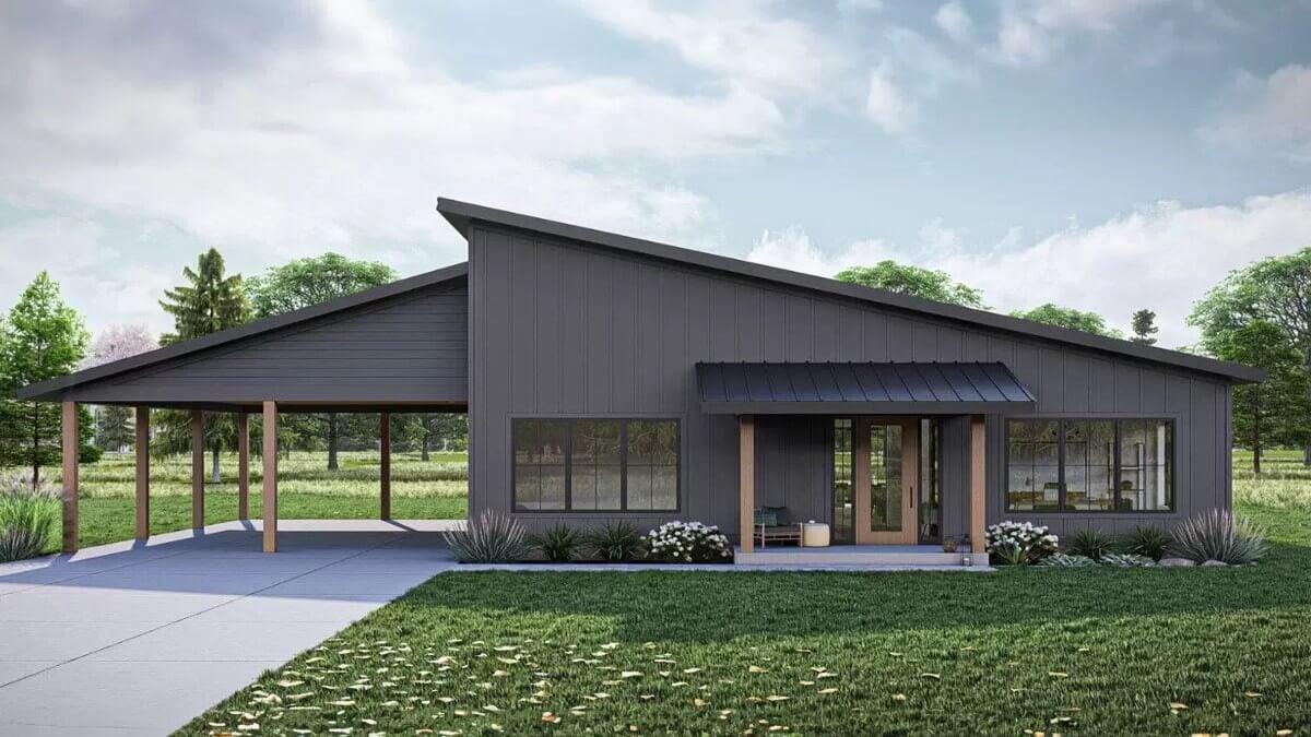 Discover This Sleek Modern Farmhouse with a Striking Sloped Roof