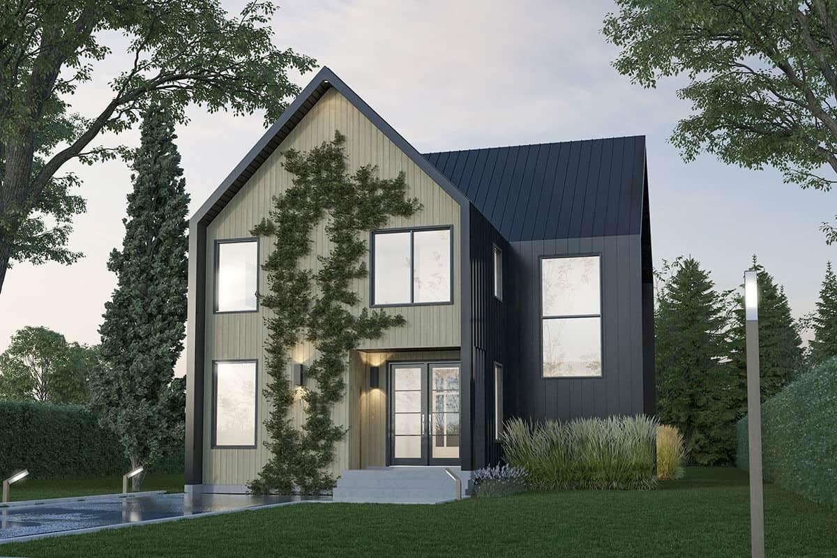 Modern Farmhouse Exterior with Striking Vertical Siding and Metal Roof
