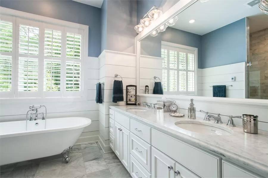 Elegant Craftsman Bathroom With a Striking Freestanding Tub