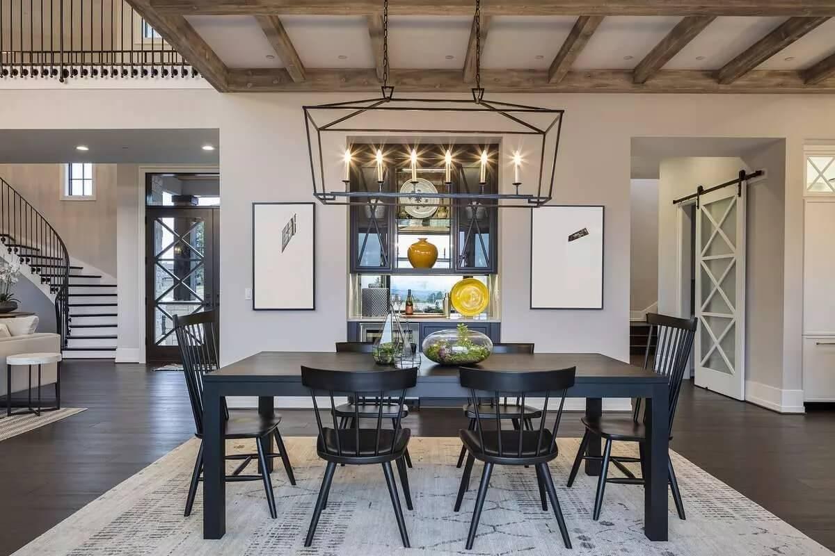 Check Out the Eye-Catching Light Fixture Above This Modern Dining Table
