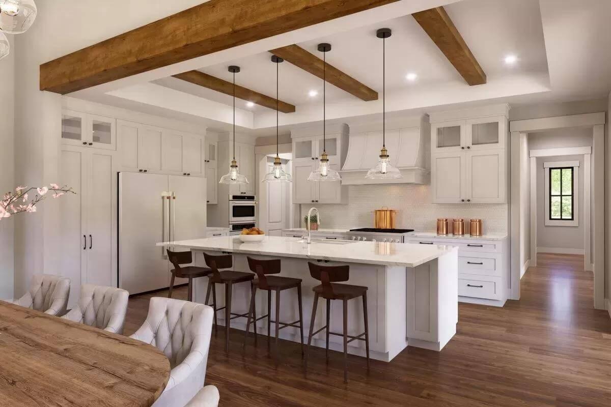 Stunning Kitchen with Exposed Beams and Marble Island