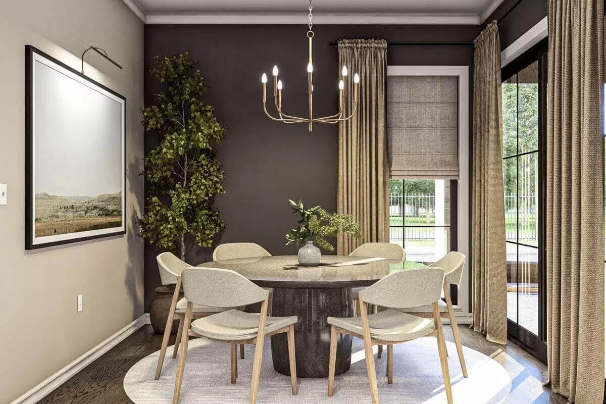 Chic Dining Nook with a View and Statement Lighting