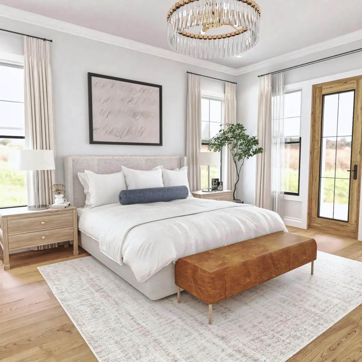 Crystal Chandelier Elegance in a Tranquil Bedroom Retreat