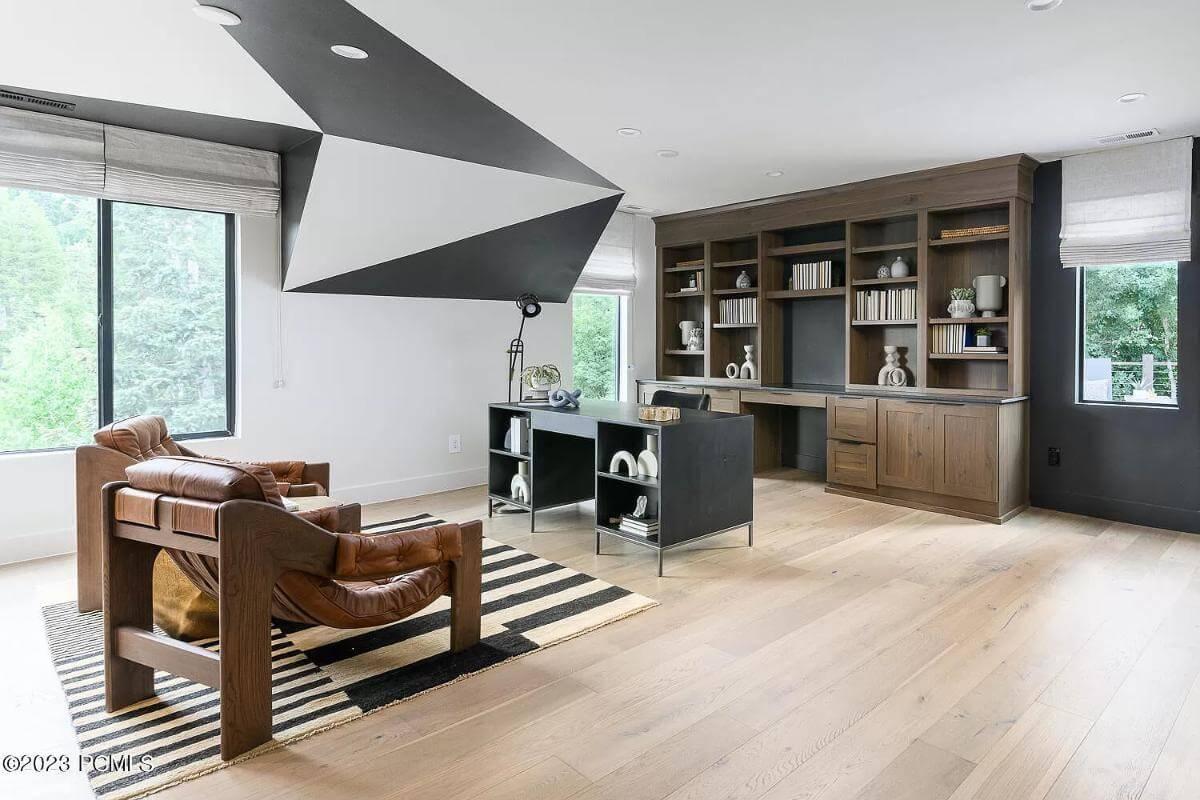 Stylish Office Space with Bold Ceiling Design