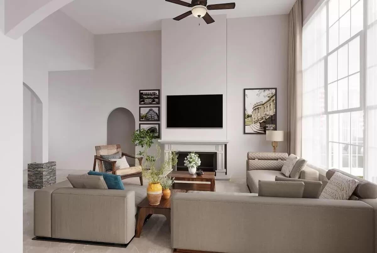 Notice the Subtle Ceiling Fan in This Bright, Airy Craftsman Living Room