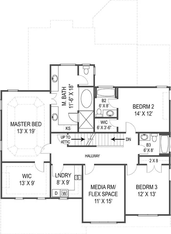 Versatile Upper Floor Plan with Media Room and Luxurious Master Suite