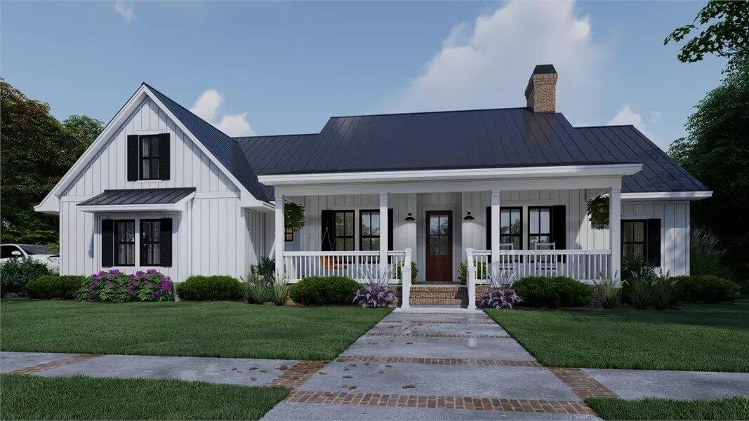Notice the Charming Porch on This Modern Farmhouse Exterior