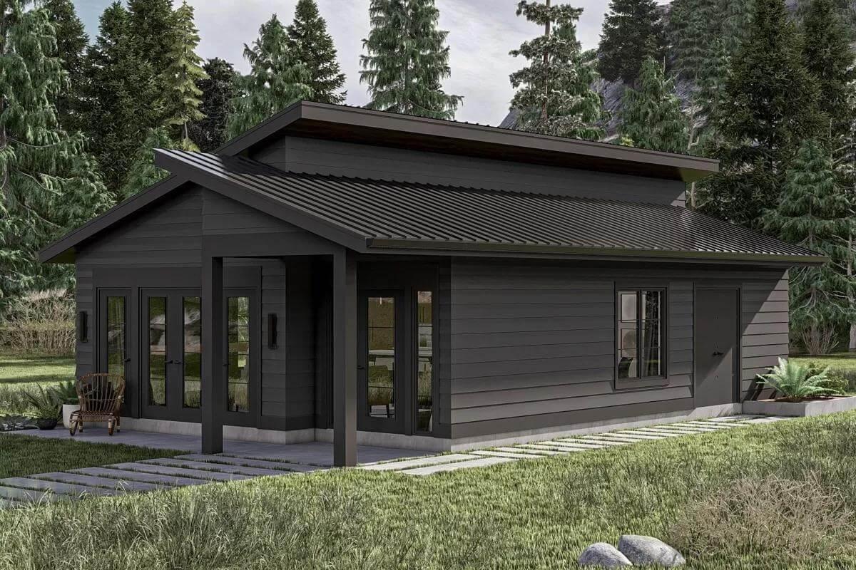 Dark Siding and Overhangs Highlight Sleek Cabin Design