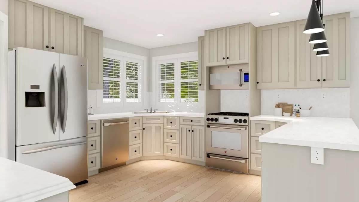 Explore This Kitchen with Soft Cabinet Colors and Sleek Hardware