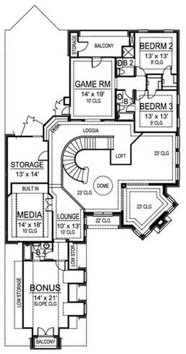 Check Out the Spiral Staircase in This Upper Floor Plan