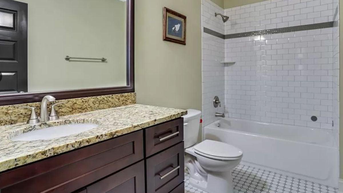 Notice the Granite Vanity Top in This Craftsman Bathroom