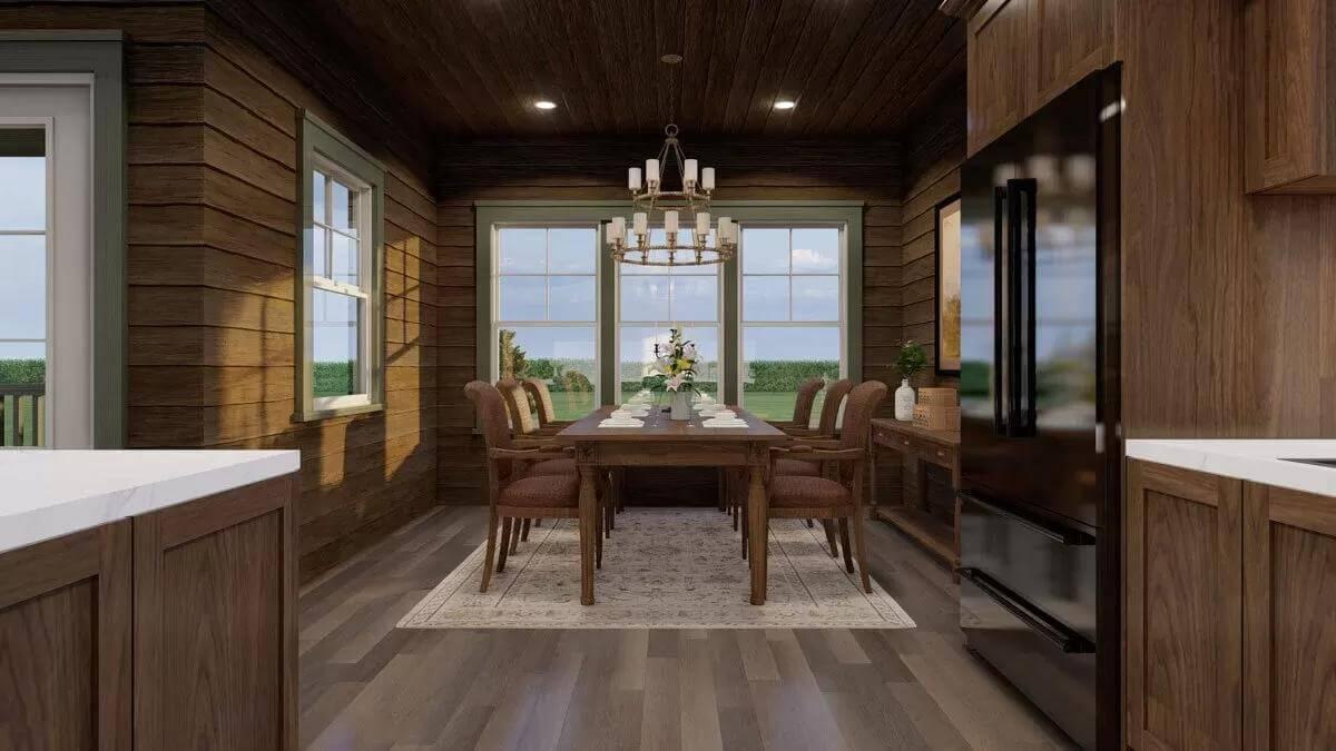 Rustic Dining Room with a Statement Chandelier