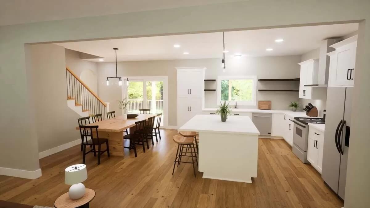 Take a Seat at the Long Farmhouse Table in This Open-Concept Kitchen