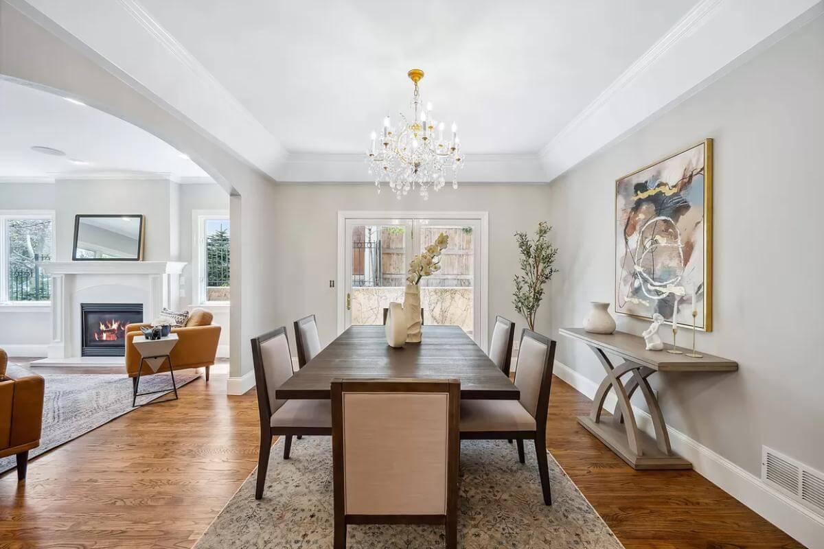 Notice the Crystal Chandelier Highlighting This Elegant Dining Room