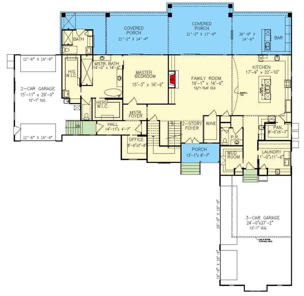 Explore This Inviting Family Room with Open Kitchen and Covered Porch