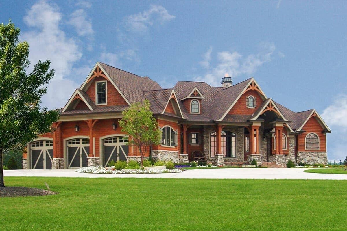 Wow, Look at the Striking Gabled Rooflines on This Rustic Home