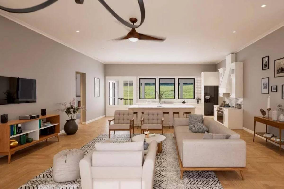 Open-Concept Living Area with a Mid-Century Modern Twist