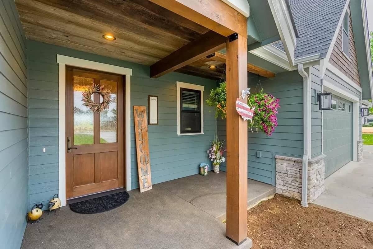 Covered Front Porch with a Rustic Beam Detail
