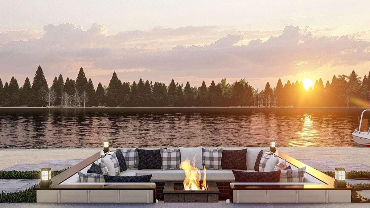 Sunset Relaxation: Cozy Fire Pit Seating by the Lake